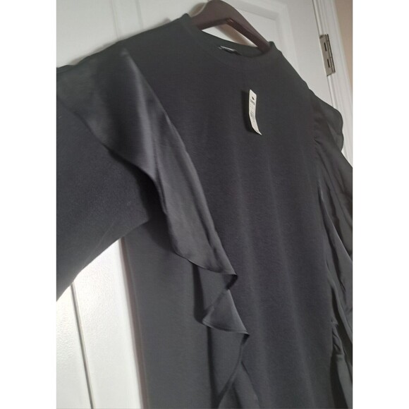 NWT Express Women's Black Ruffle Long Sleeve Sweatshirt Dress Tunic Size XS - Picture 7 of 12